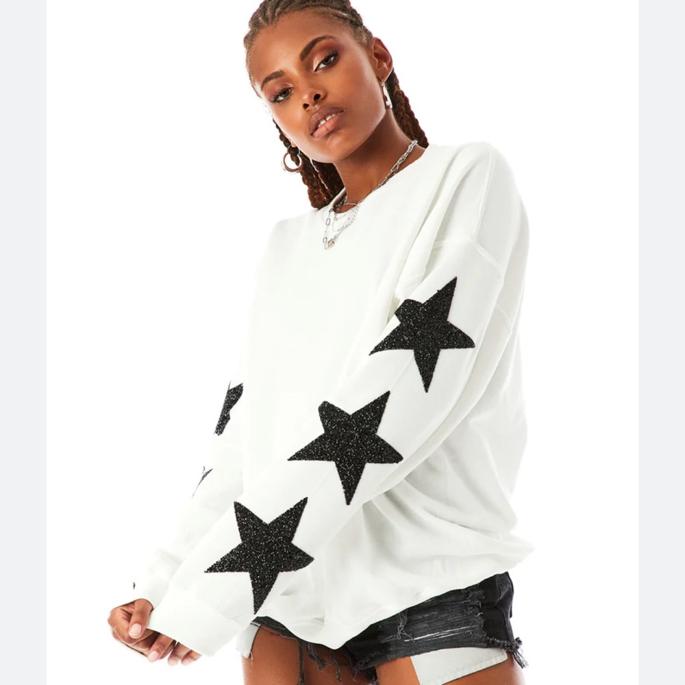 LF Stores Black Star Patch Pullover Sweatshirt Size M